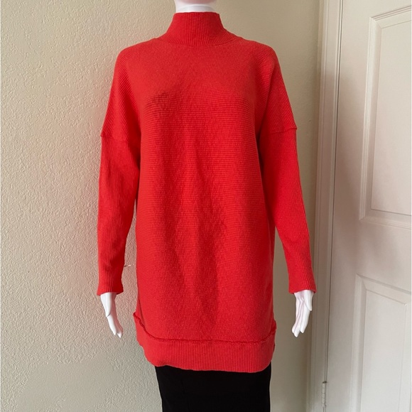Free People We the free Mock Neck long Sleeve Casey Tunic Top in Red/Orange - Picture 2 of 12